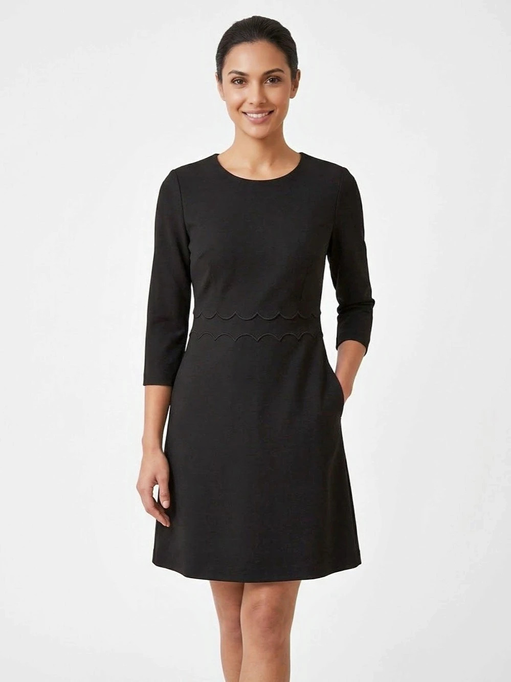 Banana Republic 3/4 Sleeve Scallop Waist Dress Mini Dress Black Size 6